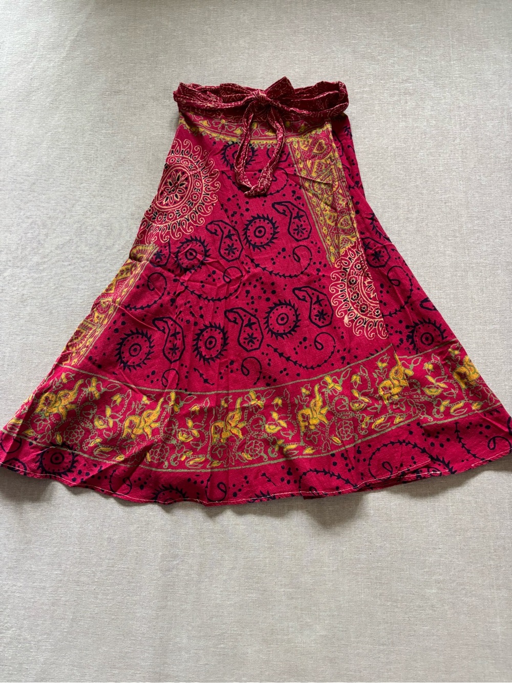 Vintage violet Indian bohemian batik midi wrap skirt.